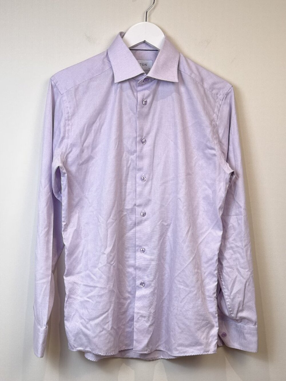 Eton Mens Dress Shirt 39 15.5 Slim Fit Light Purple Lavender Cotton Long Sleeve